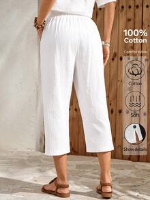 EMERY ROSE Women's Casual Basic Vacation Commute Travel White Slant Pocket Cropped Pants Summer Clothes Holiday Outfits Day Country - White - View 2
