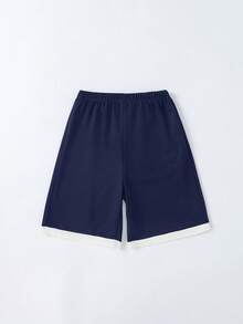 SHEIN Mirajuku 男童夏季休闲运动日常通勤撞色短袖Polo衫和短裤套装 - 藏蓝色 - 查看 8