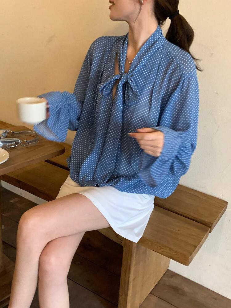 Women's Tie-Up Long Sleeve Casual Blouse, Korean Style