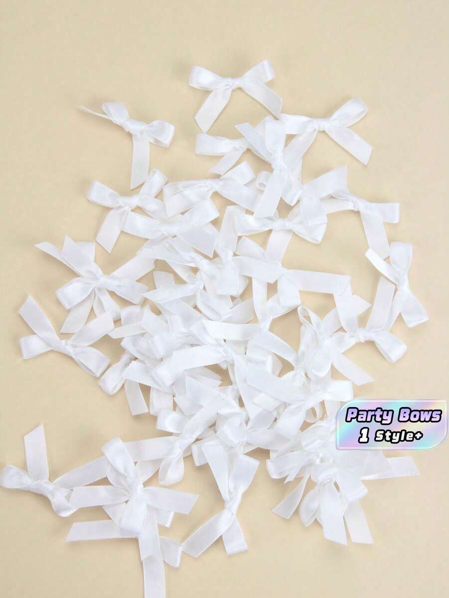 50Pcs/Pack Colorful Ribbon Bows Gift Packaging Decoration Handicraft Card Decoration, Hair Accessories, Jewelry Bows, Wedding Party Decoration,Christmas Decor,Room Decor,Home Decor-White Christmas For Holiday Gift Giving - White - View 1