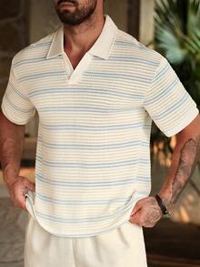 Manfinity Homme 男士纯色针织半拉链网眼纹理短袖 Polo 衫 男士针织衫 男士钩针衫 男士钩针衫 ... - 彩色 - 查看 5