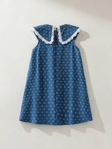 Maija Kids Maija Kids 夏季女童可爱蓝色碎花图案无袖彼得潘领连衣裙 - 藍色 - 查看 2