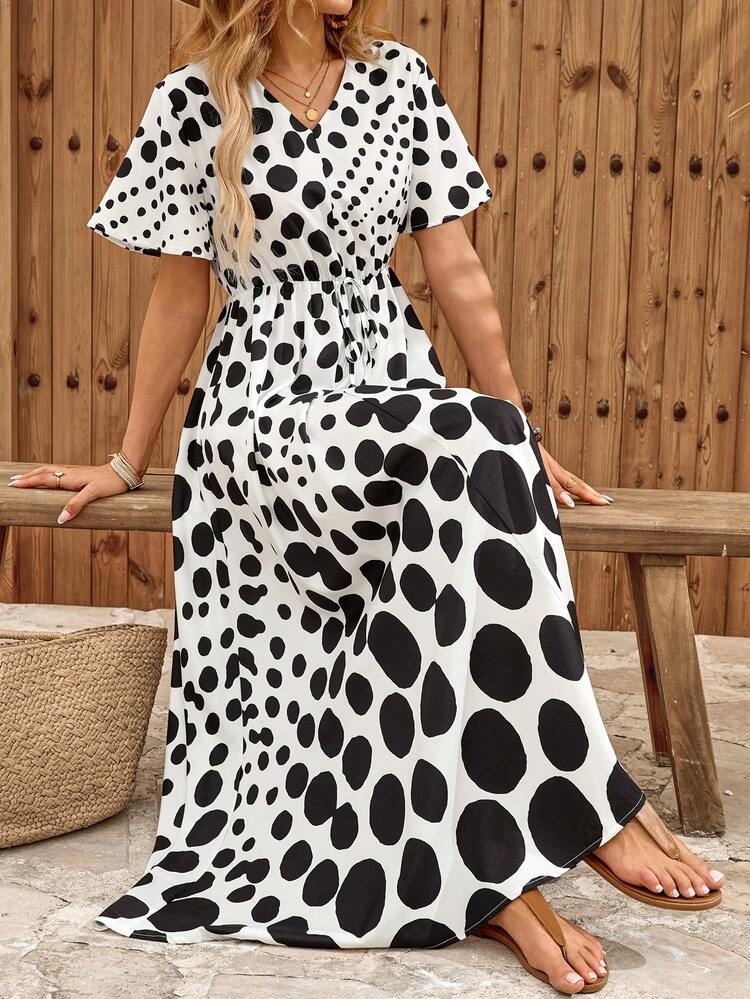 Women's Fashionable Polka Dot Print Tie-Waist Dress, Suitable For Dates Summer Outfits For Women Summer Dresses For Women Summer Dress Graduation Dress For Women Graduation Dresses Going Out Outfits Birthday Dresses For Women Elegant Dresses For Women Casual Dresses For Women Casual Women's Dresses Vacation Outfits Women Holiday Outfits For Women Holiday Dresses Vacation Dresses Polka Dot Dress
