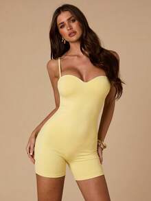 SHEIN BAE Bộ đồ lót nữ gợi cảm tối giản màu đen ôm sát, kết hợp với áo ngực và áo liền quần thời trang, thích hợp cho các buổi hẹn hò, hộp đêm, đi chơi, áo liền quần ôm sát, tiệc hóa trang, áo liền quần đen, lễ hội âm nhạc, bữa ăn sáng muộn. - Màu vàng - Xem 7