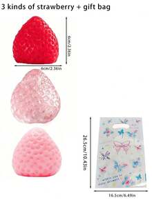 3/6 süße Erdbeere Quetschspielzeuge mit Geschenktüte, Kawaii klebrige Stresslinderungsspielzeuge, Geschenk zur Angstlinderung für Erwachsene, neuartige Stresslinderungsspielzeuge für Büro, Schreibtischdekoration, Quetschspielzeuge, Obstspielzeuge, Quetschspielzeuge, weiche Spaßspielzeuge, Stresslinderungsspielzeuge, Anti-Stress-Spielzeuge, Stresslinderungsspielzeuge, Taba weiche Spaßspielzeuge, sensorische Spielzeuge, Geburtstagsgeschenke, Partyfavors - Verschiedenfarbig - Übersicht 3