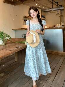 DAZY 女款韓式風格長版蕾絲拼接優雅洋裝，適合春夏季度假太陽裙 - 白色 - 查看 3