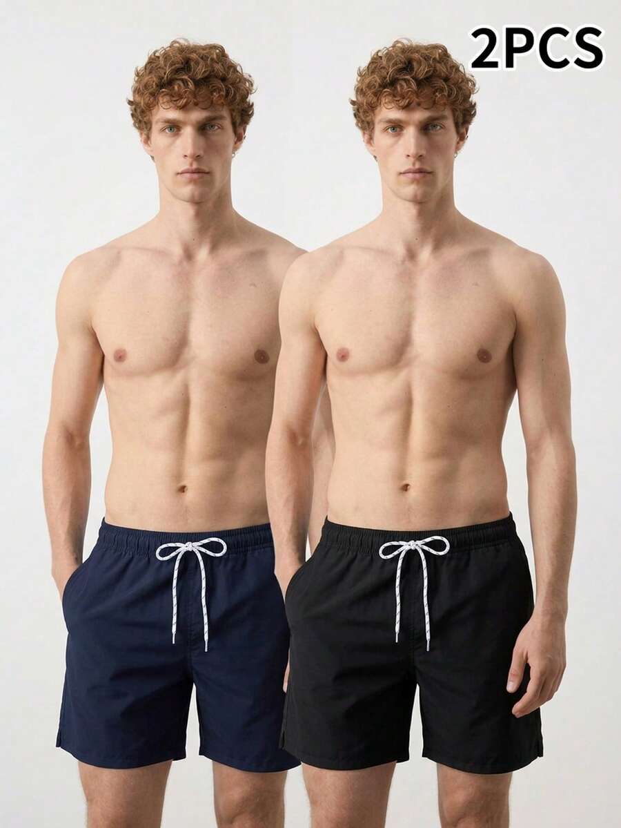 Manfinity Homme Herren einfache unifarbene Strandhosen mit Kordelzug an der Taille, Sommer - Verschiedenfarbig - Übersicht 1