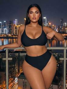Swim SXY Bộ bikini nữ cỡ lớn mới năm 2026, màu trơn, dây chéo, gợi cảm, gồm quần bơi rời, thích hợp cho bãi biển, thương hiệu châu Âu và Mỹ. - màu đen - Xem 4