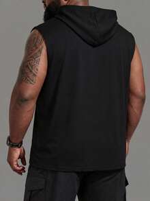 Manfinity Homme Men Plus Solid Plain Hooded Sleeveless Tank Top, For Going Out - Black - View 2