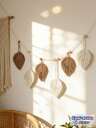 1PC Boho Woven Leaf Wall Hanging Natural Beige Macrame Fringe Decor Handmade Leaf Shape Tapestry For Living Room Bedroom Modern Bohemian Home Art