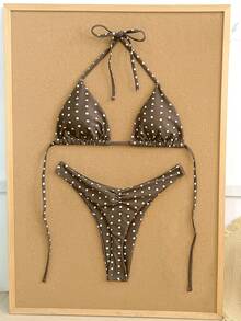 Swim Mod Bộ bikini liền thân gợi cảm mùa xuân/hè 2026 dành cho nữ, thiết kế xếp ly ngực, tôn dáng, chấm bi, kiểu dáng thời thượng, dây buộc cổ, thích hợp chụp ảnh kỷ niệm trên bãi biển. - Nhiều màu - Xem 3