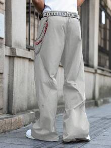 PAVTROS Pantalones anchos de hombre con remaches y parches - Gris Claro - Ver 2