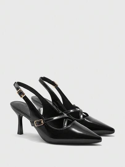 CUCCOO BIZCHIC Women Shoes Pointed Stiletto Black Back Empty Back Strap Women's Fashion Sexy Four Seasons Commuter Women's Shoes Banquet Party Work Women's Shoes