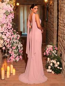 Glamrae Đầm dạ hội nữ thanh lịch, chất liệu lưới dệt kim co giãn cao cấp, màu hồng sen, không dây vai, ôm eo, xẻ tà, hai bên hông, kiểu đuôi cá (có thể tháo rời, mặc được nhiều lần), đính sequin và trang trí kim loại, thích hợp cho hẹn hò, du lịch, đám cưới, mua sắm, hoạt động hàng ngày, đi học. - Bụi hồng - Xem 4