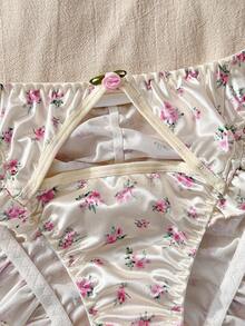 CottageSlumber Floral Heart Ditsy Floral Colorblock Floral Lace Satin Ruffle Hem Ruffle Trim Bow Countryside Romantic Open Back Women's Panties - White - View 3