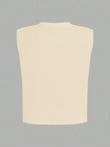 Tseoso Áo tank top ngắn tay cổ tròn màu mơ, chất liệu 95% cotton, thích hợp mặc mùa hè. - Màu be - Xem 4