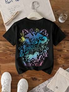 HARRY POTTER X SHEIN Áo thun in chữ phong cách thường ngày cho bé gái tuổi teen, thích hợp cho mùa hè. - màu đen - Xem 2