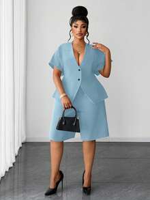 Maweii Bộ đồ nữ thanh lịch gồm áo vest không tay cổ chữ V màu đỏ và quần short ống rộng, thiết kế tối giản, phù hợp cho kỳ nghỉ xuân/hè, đi làm, mặc hàng ngày, thời trang, size nhỏ và size lớn. - Màu xanh lam - Xem 5