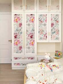 1 Stück handbemalter Aquarell Blumen Möbel Renovierungs-Aufkleber, abnehmbar, Klebefolie mit weißem und rosa Blumenmuster, Heimdekoration für Wohnzimmer, Küche, Badezimmer, Schlafzimmer, Esszimmer, Büro, Waschküche, Eingangsbereich, Schrank, Schublade, Regal, Bastelarbeiten, Blumen Tapete Renovierungs-Aufkleber - Mehrfarbig - Übersicht 12