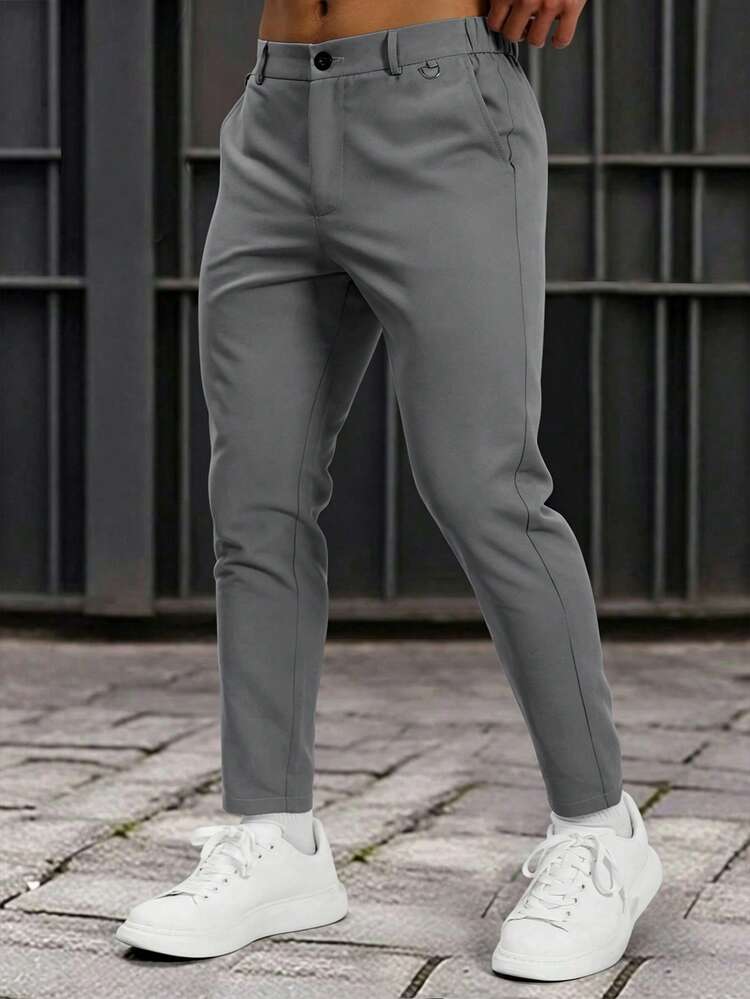 Manfinity Homme 男性用無地ズボン、スリムフィットドレスパンツ