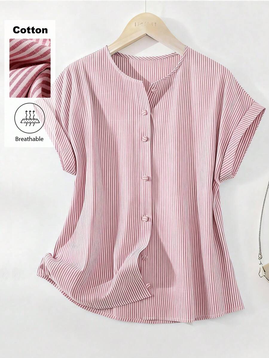 SHEIN Franclia 女士条纹纽扣衬衫 - 彩色 - 查看 1