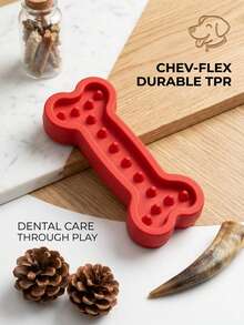 PETSIN 1PC New Dog Bone Toy For Pets - TPR Pet Toy. It Is Suitable For Chewing, Grinding Teeth And Cleaning Teeth. - Red - View 2