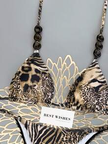 SHEIN Swim Mod 2026 Spring/Summer New Sexy Leopard Print Halter Tie Bikini Two Pieces Swimsuit - Multicolor - View 6