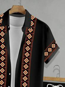 VIVINTIMO Men's Vacation Geometric Retro Print Shirt Set, Suitable For Island Vacation, Hawaii Vacation - White - View 4
