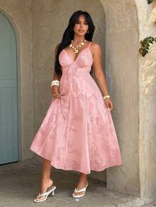 Rustia Pastel Pink Summer Elegant Tea Party French Chiffon 3D Floral Cut-Out Sleeveless Belted A-Line Maxi Dress,Plus Size Women Vacation Picnic Party Gown - Baby Pink - View 6