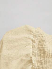Freevana Plus Size Women Solid Color Frill Trim Blouse - Apricot - View 11