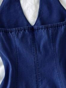 SHEIN MOD Robe en jean décontractée pour femmes avec col cravate, pour tous les jours, sorties et rendez-vous - Jean brut - Voir 7