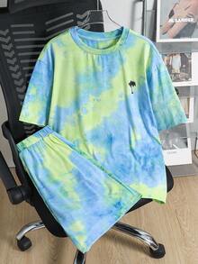 SHEIN Setelan 2 Potong untuk Remaja Laki-laki: Kaos Lengan Pendek dan Celana Pendek Kasual Motif Tie-Dye, Cocok untuk Liburan Musim Semi dan Musim Panas - MultiWarna - View 5