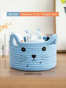 Cesta de almacenamiento tejida en forma de gato, organizador de control remoto, soporte de escritorio para cosméticos, bandeja multifuncional - Multicolor - Ver 12