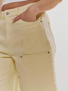 MUSERA Quần short denim ống rộng cạp trung màu pastel, thích hợp cho mùa xuân hè, dễ thương, nữ tính, đi nghỉ mát, đi biển, mặc hàng ngày, màu kem sorbet. - Màu vàng ngỗng - Xem 6