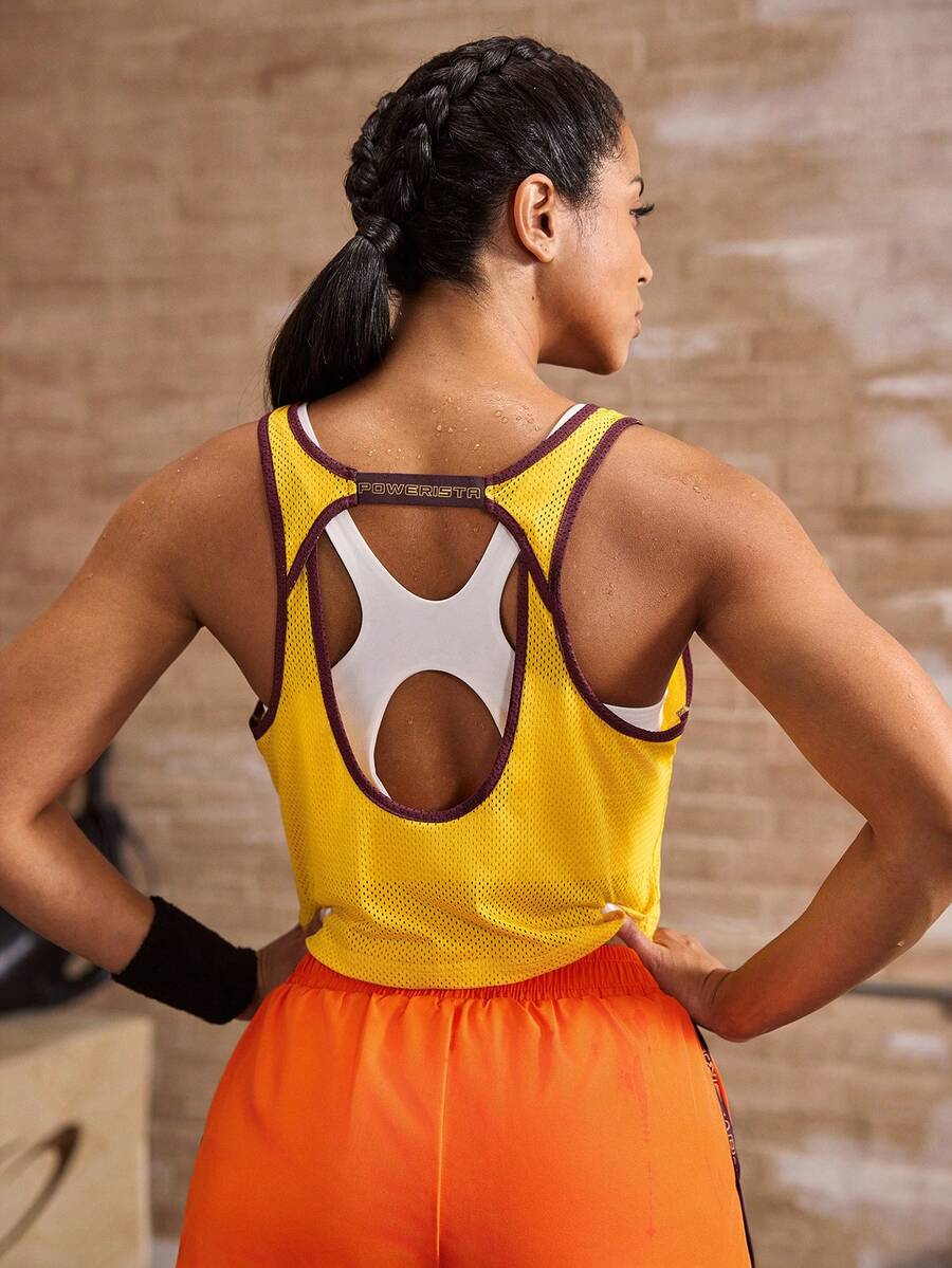 Powerista Débardeur de sport respirant et confortable avec col rond et bordure contrastée sans manches - Orange - Voir 1