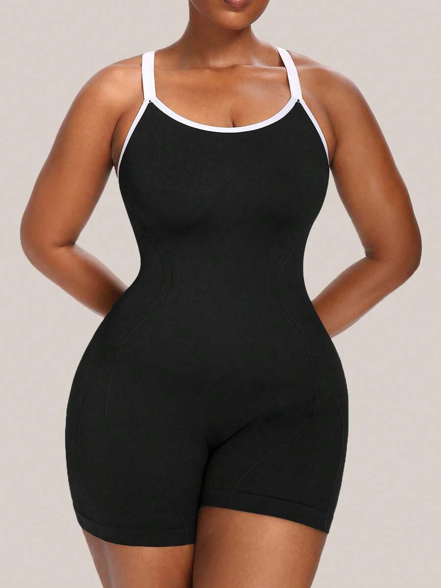 Barelissa Women's Plus Size Solid Tummy Control Plus Size Cross-Cross Body Suit Buttock Lift U-Neck Back Bodysuit Curve Bodysuits For Women