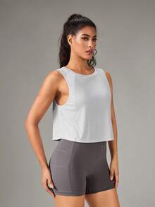 OutZeal Atasan Olahraga Wanita untuk Gym, Yoga, Latihan, Musim Panas, Campuran Wol, Menyerap Keringat, Atasan Aktif. - Grey - View 7