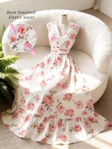 GlowEve Damen elegantes Blumenprint Ausgestelltes Kleid, Sommer - Pink - Übersicht 3