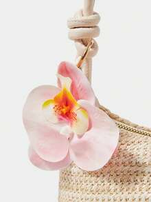 Bolso de Hombro Elegante de Moda Coreana, Bolso Bandolera Versátil para Uso Diario de Mujeres - Bolso de paja blanco con rayas horizontales y estrella de mar amarilla. - Ver 8