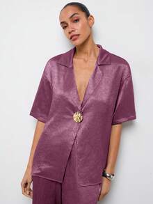 MAIJA Business Professional Solid Colour Tailored Blazer Set - Purple - View 2