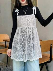 DAZY Áo camisole nữ phối ren, kiểu dáng thường ngày, đa năng, thích hợp mặc hàng ngày. - trắng - Xem 3