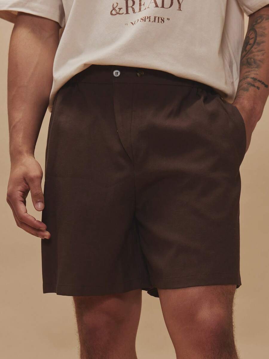 Musero Micro Double Button Detailing Elasticated Waistband Shorts Spring Summer Essentials Holiday Beachy - Coffee Brown - View 1