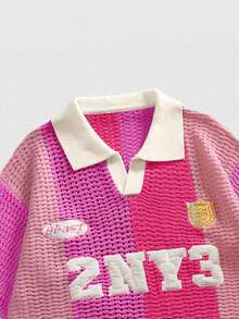 Men's Embroidered Striped Jacquard Knit Polo Shirt - Pink - View 2