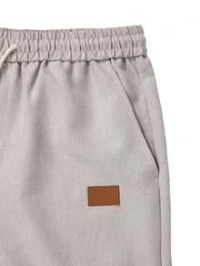 Manfinity Homme Quần short nam cạp chun, dây rút, phối da, kiểu dáng thường ngày, phong cách đường phố. - Màu Khaki - Xem 3