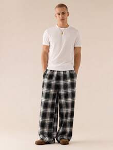 SWAVVY Men's Fashionable Plaid Patchwork Casual Pants, Spring/Summer - Black - View 5