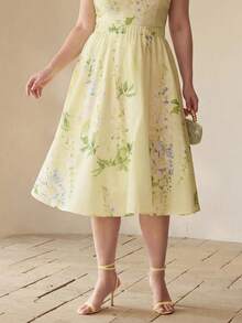 MOTF PREMIUM FALDA DE ASPECTO DE LINO CON ESTAMPADO FLORAL PARA MUJER TALLA GRANDE - Verde - Ver 5