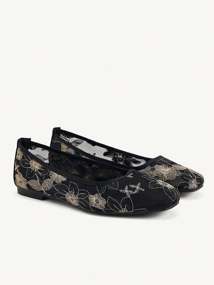 CUCCOO CHICEST Women Shoes Women's Flat-Bottomed Shoes Spring And Summer Breathable Mesh Embroidery Flowers Low Vamp Low Heel Flat Heel Commuting Daily Dating Chinese Style Gentle Multi-Color Color Matching Shoes