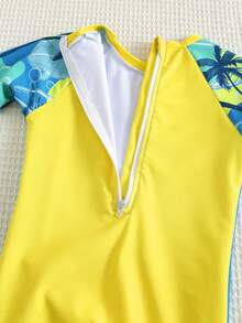 SHEIN Unisex Boy/Girl Palm Tree Pattern Long Sleeve & Pants Rash Guard Swimsuit,Sun Protection Surfing Swimwear,Summer Beach Holiday Fashion Vacation Style - Green - View 5