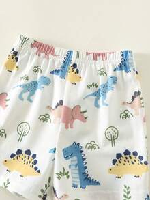 2pcs Baby Boy Cute Casual Comfortable Versatile Knit Cartoon Pattern Short Sleeve Pajama Set, Summer - Multicolor - View 6