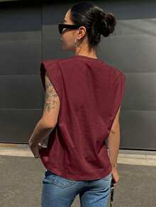 DAZY Kaos Wanita Polos Sederhana Lengan Kelelawar Leher Bulat, Kasual Musim Panas - Burgundy - View 2
